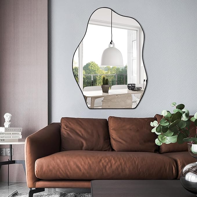 POZINO Irregular Mirror, 32"x24"Asymmetrical Mirror, Morden Odd Shape Mirrors, Abstract Frameless Wall Mirrors for Bathroom Living Room Bedroom Entryway Home Decor
