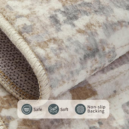 Rugxara 6x9 Washable Area Rug for Living Room, Modern Abstract Large Boho Rugs for Office, Dining Room, Kids Room, Farmhouse, Durable Low Pile Non Slip Carpet for High Traffic Areas, Beige Grey