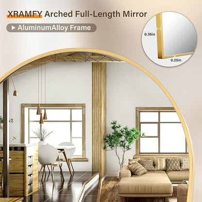 XRAMFY 86"x40" Arched Full Length Mirror Floor Mirrors with Aluminum Alloy Frame Free-Standing Wall Mounted Floor Mirrors or Large Dressing Mirror, Gold Mirror Full Length