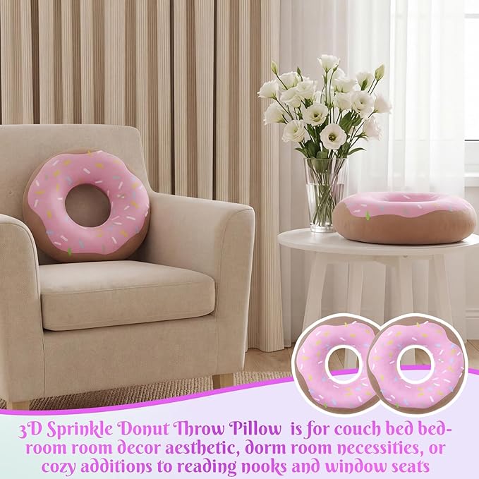 2 Pack Dount Pillows Food Round Throw Pillow 10 x 10 Inch Soft Plush Funny Food Shaped Doughnut Pillow Couch Chair Bed Bedroom Room Home Wedding, Anniversary
