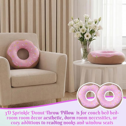 2 Pack Dount Pillows Food Round Throw Pillow 10 x 10 Inch Soft Plush Funny Food Shaped Doughnut Pillow Couch Chair Bed Bedroom Room Home Wedding, Anniversary