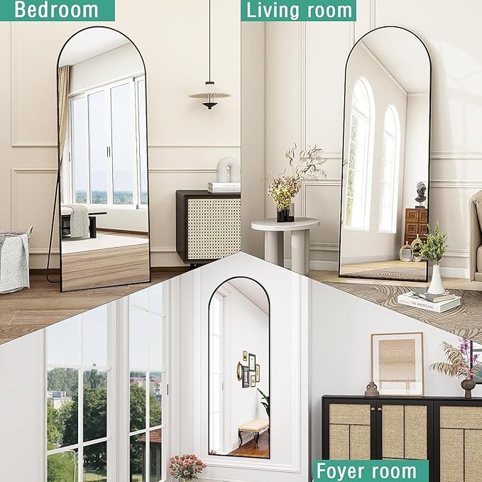 64''x21'' Arched Full Length Mirror with Stand, Full Body Mirror, Mirrors Full Length Floor Freestanding, Wall Mounted Mirrors for Bedroom Living Room Cloakroom (Black)
