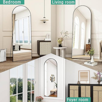64''x21'' Arched Full Length Mirror with Stand, Full Body Mirror, Mirrors Full Length Floor Freestanding, Wall Mounted Mirrors for Bedroom Living Room Cloakroom (Black)