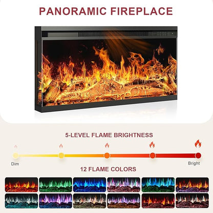 70" TV Stand with 36" Electric Fireplace, Entertainment Center Console Table for TV up to 80'', Fireplace TV Stand with Open Storage Shelves and Glass Door for Living Room, Black