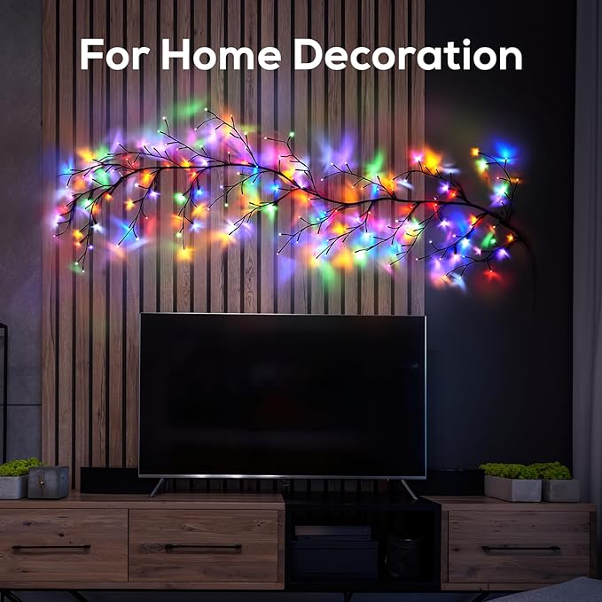 Enchanted Willow Vine Lights for Home Decor with 160LEDs, 8.2FT Voice-Activated Wall Decoration Light, Support Warm and Color Light Mode Switch, Ideal for Christmas, Wedding, Party Decor(Black)(1PCS)