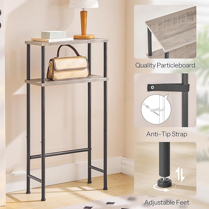 HOOBRO Narrow Console Table for Small Space, 15.7" Entryway Table with Storage, 2 Tier Sofa Table with 2 Shelves, Skinny Console Table for Entryway, Hallway, Living Room, Greige and Black BG40XG01