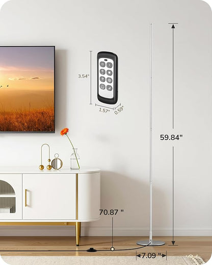EDISHINE Dimmable Floor Lamp, 59.8" Standing Lamp with 3 Height Settings, Adjustable Color Temperature, Remote Control, Foot Switch, Slim Floor Lamps for Living Room, Sliver