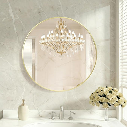 DUMOS 20 Inch Round Wall Mirror, Bathroom Mirror with Metal Frame, HD Reflection Shatterproof Glass Vanity Mirror, Decor for Bathroom Vanity Bedroom Entryway, Glod