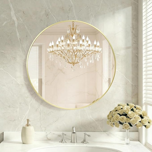OLIXIS Bathroom Round Mirror for Over Sink, 20 Inch Wall Circle Mirror with Matte Metal Framed, Modern Wall Mount Vanity Mirror for Home Decor, Living Room, Bedroom, Gold