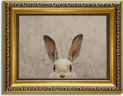 YD&YZY Gold Framed Vintage Wall Art Canvas Easter Bunny Wall Decor Rustic Easter Rabbit Décor Prints Cute Animal Painting Picture Print for Bedroom Kids Room Bathroom 8x10 inch Small Framed