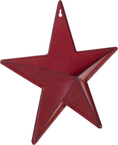 VHC Brands Patriotic Faceted Metal Star Burgundy Wall Hanging With Pocket 12x12, Independence Day Decor, American Star Display, Distressed Appearance, Burgundy