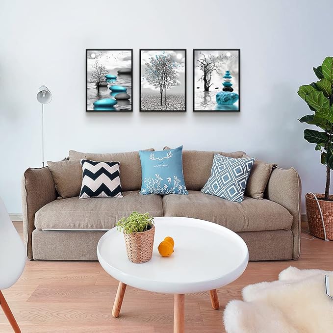 Black Framed Canvas Wall Art for Living Room Wall Decor for Bedroom Blue Abstract Wall Pictures Bathroom Black and White Paintings Office Decoration Modern Home Decor 3 Piece Framed Art Prints
