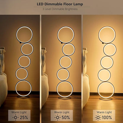 NUÜR 43.3" Modern Floor Lamp, Ring Standing Lamp, Dimmable, Metallic Feel, Artistic Trendy Design, Energy-Saving, Touch Switch, Ideal for Home, Office, Eco-Friendly