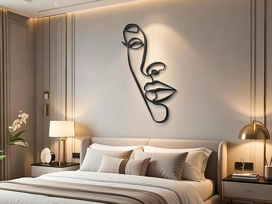 Vailla Wall Art Decor Minimalist Abstract Woman Face Wall Decoration Wooden Modern 3D Sculptures Line Drawing Wall Art Decor Female Single Line Home Hanging for Bedroom Kitchen Bathroom Living Room