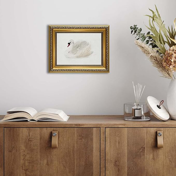 YD&YZY Gold Framed Vintage Wall Art Classic Swan Canvas White Swan Wall Decor Rustic Farmhouse Watercolor Retro Art Painting Picture Print Artwork for Bedroom Bathroom 8x10 inch Small Framed