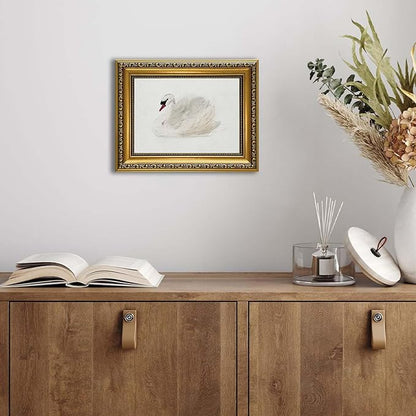 YD&YZY Gold Framed Vintage Wall Art Classic Swan Canvas White Swan Wall Decor Rustic Farmhouse Watercolor Retro Art Painting Picture Print Artwork for Bedroom Bathroom 8x10 inch Small Framed