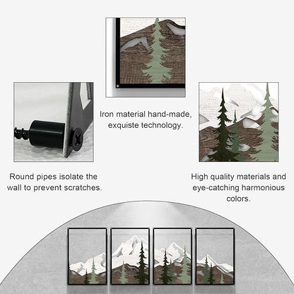 FIXNEO Minimalist Modern 4 Piece Wall Art with Mountain Design - Large 43.3" x 15.74" Black Metal Wall Art for Living Room, Dining Room, Bedroom, Office, Kitchen | Apartment Decor Aesthetic