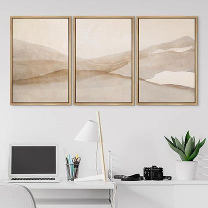 SIGNLEADER Framed Canvas Print Wall Art Set Minimal Neutral Mountain Landscape Illustrations Minimal Decorative Bohemian for Living Room, Bedroom, Office - 24"x36"x3 Natural