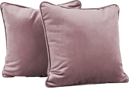 FDP 15" x 15" Velvet Square Pillow Set with Piping Decorative Throw Pillow for Home Dcor in Living Room, Bedroom or Lounge (2-Pack) - Mauve, 15157-112