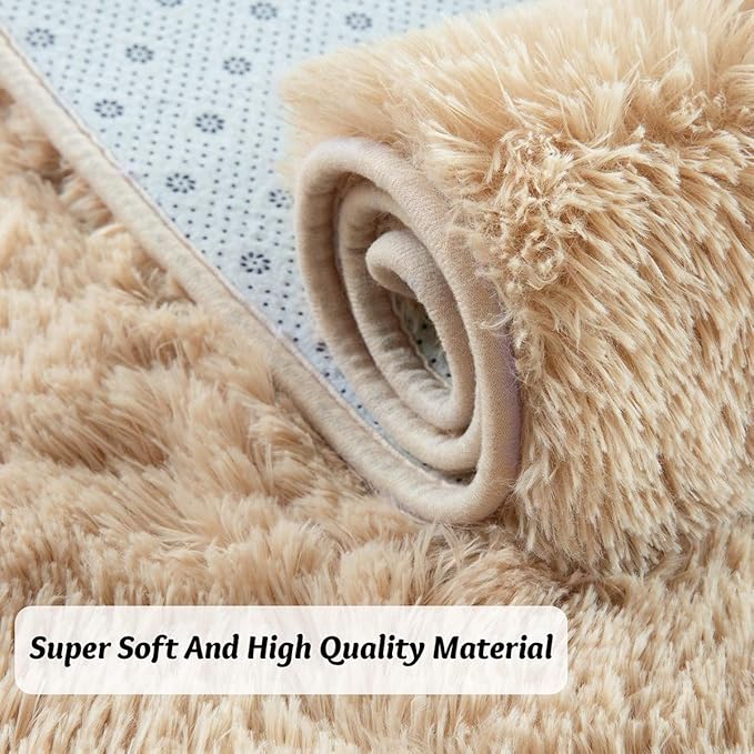 Andecor Soft Fluffy Bedroom Rugs, 5 x 8 Feet Indoor Shaggy Plush Area Rug for Boys Girls Kids Baby College Dorm Living Room Home Decor Floor Carpet, Camel