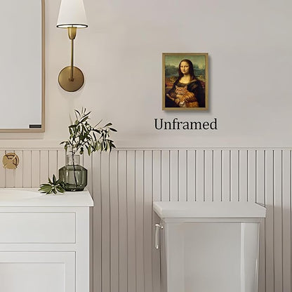 Funny Mona Lisa Cat Wall Art, Vintage Renaissance Mona Lisa Holding Orange Tabby Cat Canvas Print, Classic Abstract Art Painting Poster for Bathroom Living Room Bedroom Home Decor 8x10 Inch Unframed