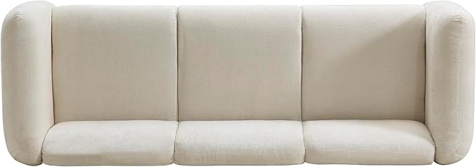 Merax 87" Velvet Upholstered Sofa Couch 3 Seater with 2 Pillows, Modern Living Room Sofa with Solid Wood Legs, Beige