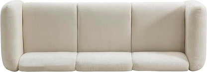 Merax 87" Velvet Upholstered Sofa Couch 3 Seater with 2 Pillows, Modern Living Room Sofa with Solid Wood Legs, Beige