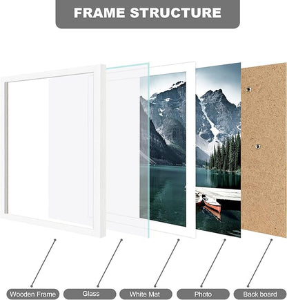Hongkee 11x15 Picture Frame with Real Glass - Display Pictures 10x14 with Mat or 11 x 15 without Mat, Wall Collage Photo Frame set(White, 3 Pack)
