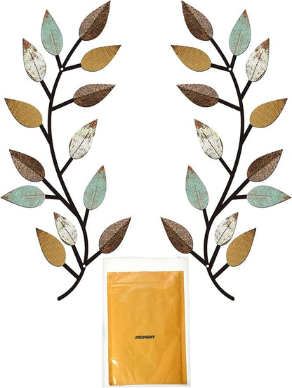 Zhengmy 2 Pieces Metal Tree Leaf Wall Decor Vine Olive Branch Leaf Wall Art Living Room, Hallway Wall Decor Outdoor Decoration(Bright Colors)
