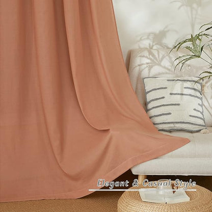 NICETOWN Terracotta Thick Linen Curtains 72" Length, Grommet Privacy Window Treatments Linen Weave with Light Penetration Vertical Drapes for Farmhouse/Home Office, W42 x L72, 2 Panels