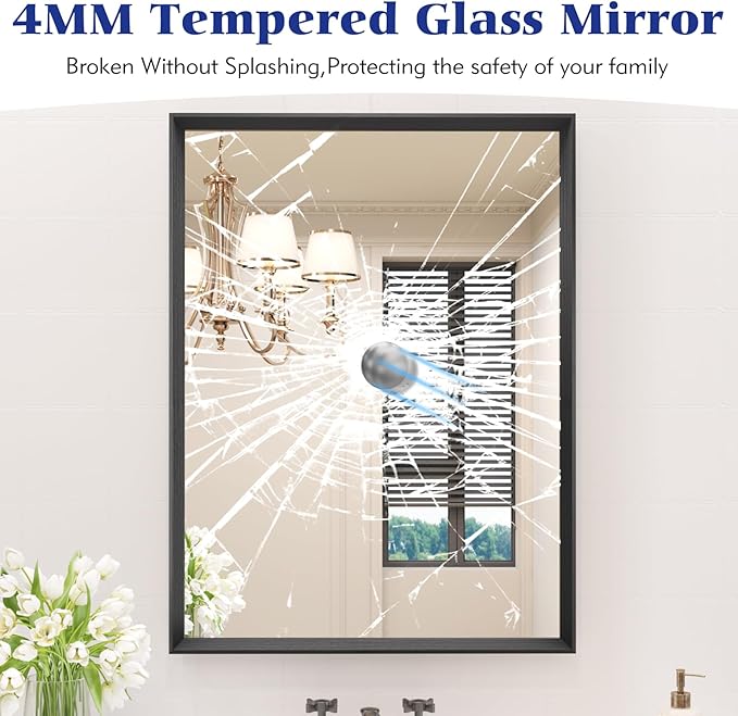 JISOSO Rectangle Bathroom Mirror 40x30 Inch, Matte Black Framed, 4MM Tempered Glass, Anti-Rust, Wall-Mount Vanity Mirror for Bathroom & Bedroom, Hangs Horizontally or Vertically