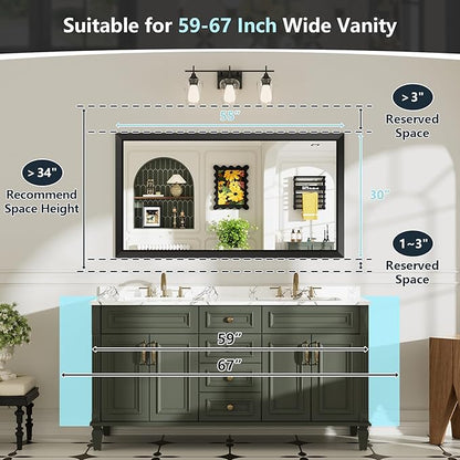 55x30 Inch Black Bathroom Mirror for Wall, Beveled Framed Rectangle Bathroom Vanity Mirrors for Over Sink, Bedroom, Living Room, Entryway, Anti-Rust, HD Tempered Glass, Horizontally/Vertically
