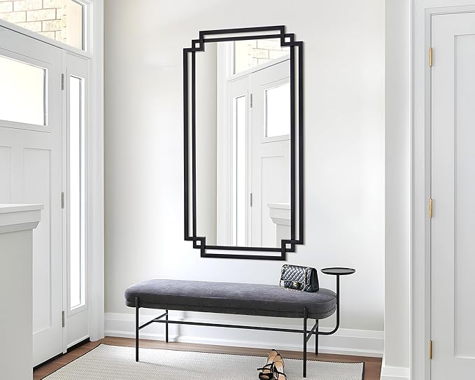 24" x 47" Large Black Mirror for Wall Decor, Elegant Living Room Mirror with Irregular and Rectangular Metal Frame, Modern Bathroom Mirror Above Sink