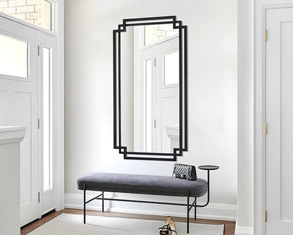 24" x 47" Large Black Mirror for Wall Decor, Elegant Living Room Mirror with Irregular and Rectangular Metal Frame, Modern Bathroom Mirror Above Sink