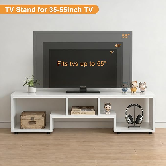 Lightdot TV Stand for TVs up to 55'', Modern Entertainment Center with Open Storage Shelf Large capacity for collection, Media Table TV Console for Living Room/Bedroom/Sofa Cabinet,Easy Assembly-White