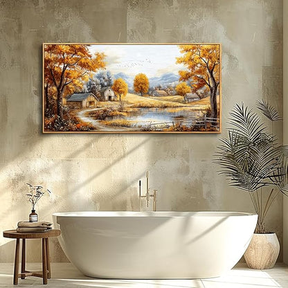 Wood Farmed Large Wall Decor For Living Room Canvas Wall Art For Office Modern Wall Decorations For Bedroom Autumn Forest Landscape Painting Farmhouse Pictures Artwork Room Home Decor 24x48 In