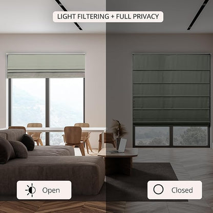 CHICOLOGY Cordless Roman Shade for Windows & French Doors, Ridgewood Sage, Privacy + Light Filtering Linen Look Fabric w/White Liner, True to Size, Inside/Outside Mount, 29" W x 72" H