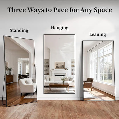 Large Full Length Mirror, 78"x35" Big Full Body Mirrors, Floor Mirror Full Length, Standing Mirror for Bedroom, Living Room Cloakroom, Tempered Glass, Aluminum Alloy, Black