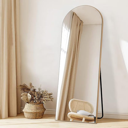 NicBex Arched Full Length Mirror, 64"x21" Aluminum Alloy Frame Full Body Mirror with Stand, Gold - Free Standing, Leaning Against Wall or Wall-Mounted, for Bedroom Living Room Dressing Room