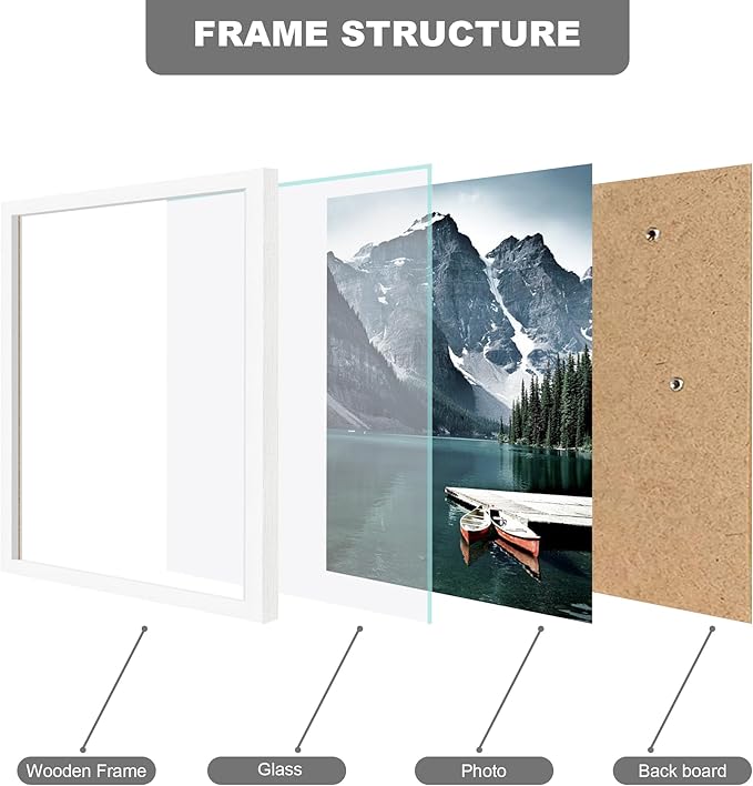 Hongkee 10x14 Picture Frame Set of 3 - Made of Real Glass and White Wooden Frame, 30 x40 Diamond Frame for Wall or Tabletop Display