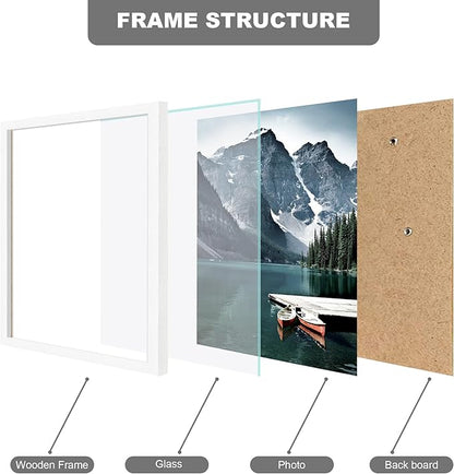 Hongkee 10x14 Picture Frame Set of 3 - Made of Real Glass and White Wooden Frame, 30 x40 Diamond Frame for Wall or Tabletop Display