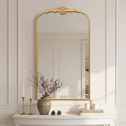 Besdomus Large Vintage Arched Mirror: 24"x42" French Arch Gleaming Gold Antique Wall Mounted Mirror - Traditional Ornate Home Decor for Entryway/Fireplace/Bathroom - Idea for Trendy Fashionistas
