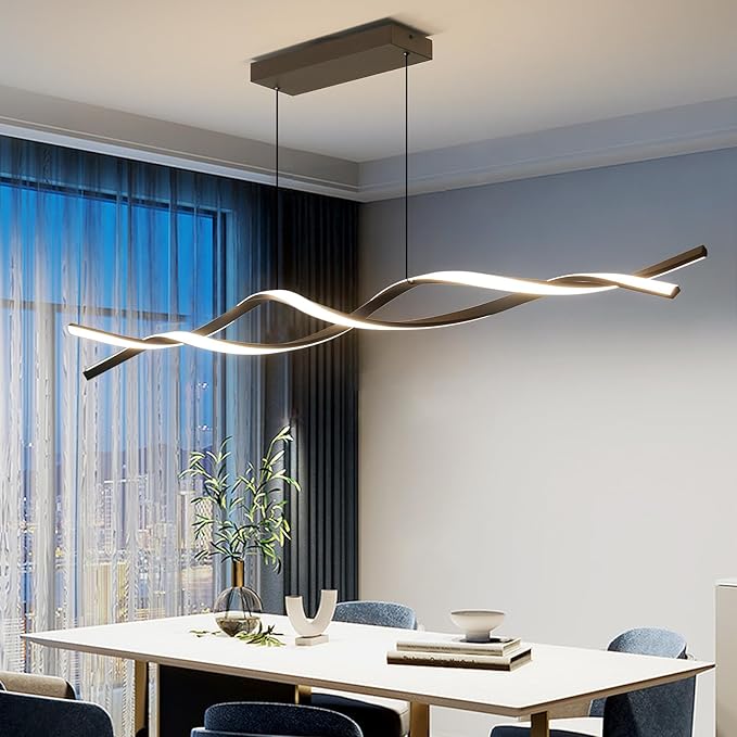 Modern LED Ceiling Pendant Light, 57IN Modern Chandelier with Remote Control 3000k-6500K Adjustable Color Temperature, Aluminum Island Lighting Lamp for Dining Room, Living Room, Island