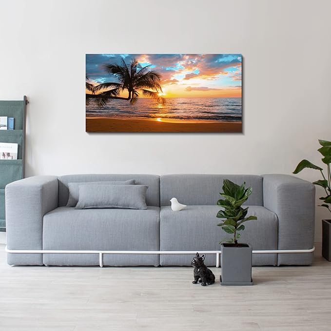 EPHANY Abstract beach canvas wall art Landscape Art - 1 Piece Canvas Wall Art, Beach Canvas Wall Art, Palm Tree On Beach,Sunset On Ocean,ocean beach picture,nature landscape (C-1pcs,20x40inchx1pcs)