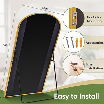 Full Length Mirror, 72"x44" Arched Full Body Mirror, Floor Mirrors with Stand, Body Mirrors Standing Hanging Leaning Against Wall,Aluminum Frame Mirrors for Bedroom Cloakroom,Living Room,Gold