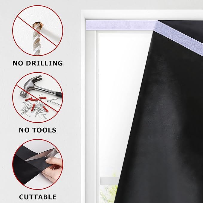 LazBlinds 100% Blackout Door Curtain, No Tools No Drill Cordless Blinds for Windows, Thermal Insulated UV Protection Privacy Window Curtains for French Door Front Door(26''W x 68''H, White, 1 Panel)
