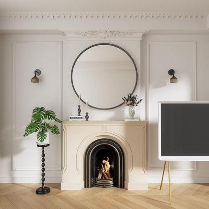 PROHOMEWARE Black Round Bathroom Mirrors, 32 inch Circle Wall Mounted Hanging Mirror for Entryway, Living Room, Hallway, Bathroom, Bedroom