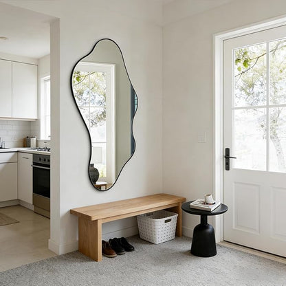Irregular Wall Mirror, 47"x22" Asymmetrical Aesthetic Mirror with Metal Frame, Modern Organic Shaped Mirror for Living Room Bedroom Hallway Entryway, Horizontal or Vertical Hanging