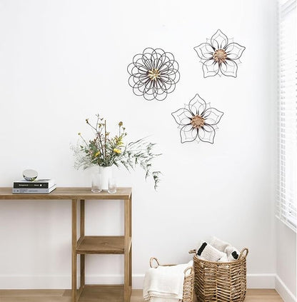 Remenna Metal Flowers Wall Decor, Metal Rustic Wall Art Decoration Farmhouse Wall Decorations Multiple Floral Hanging Decor for Bathroom Living Room Home Office Garden Kitchen (Black -2)
