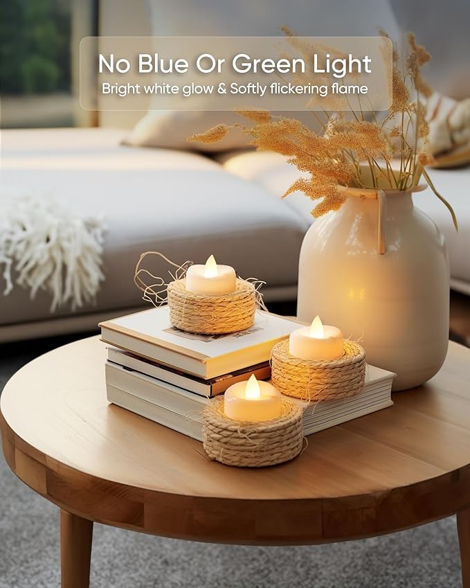 merrynights LED Candles, Tea Lights Candles Battery Operated Bulk, 24-Pack Long-Lasting 200 Hours Flameless Tealight Candles, Realistic Tea Lights for Halloween Christmas Wedding, 1.5'' D X 1.25'' H